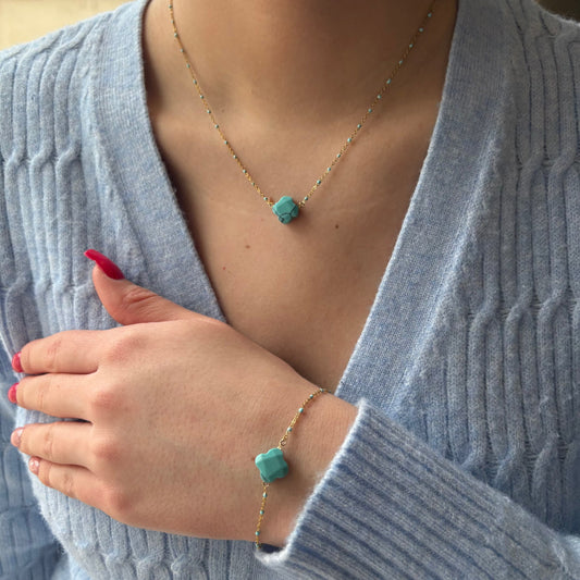 PARURE - TRÈFLE TURQUOISE